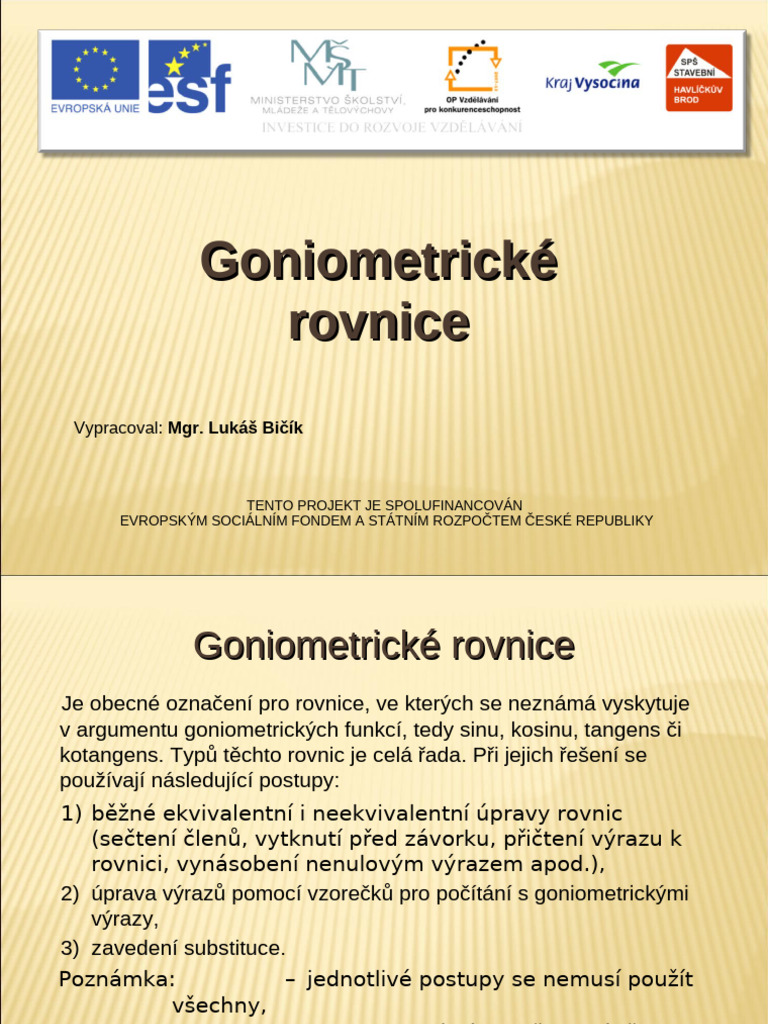 Goniometricke Rovnice | PDF