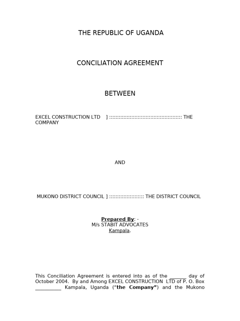 Conciliation Agreement: Excel Construction & Mukono District | PDF ...