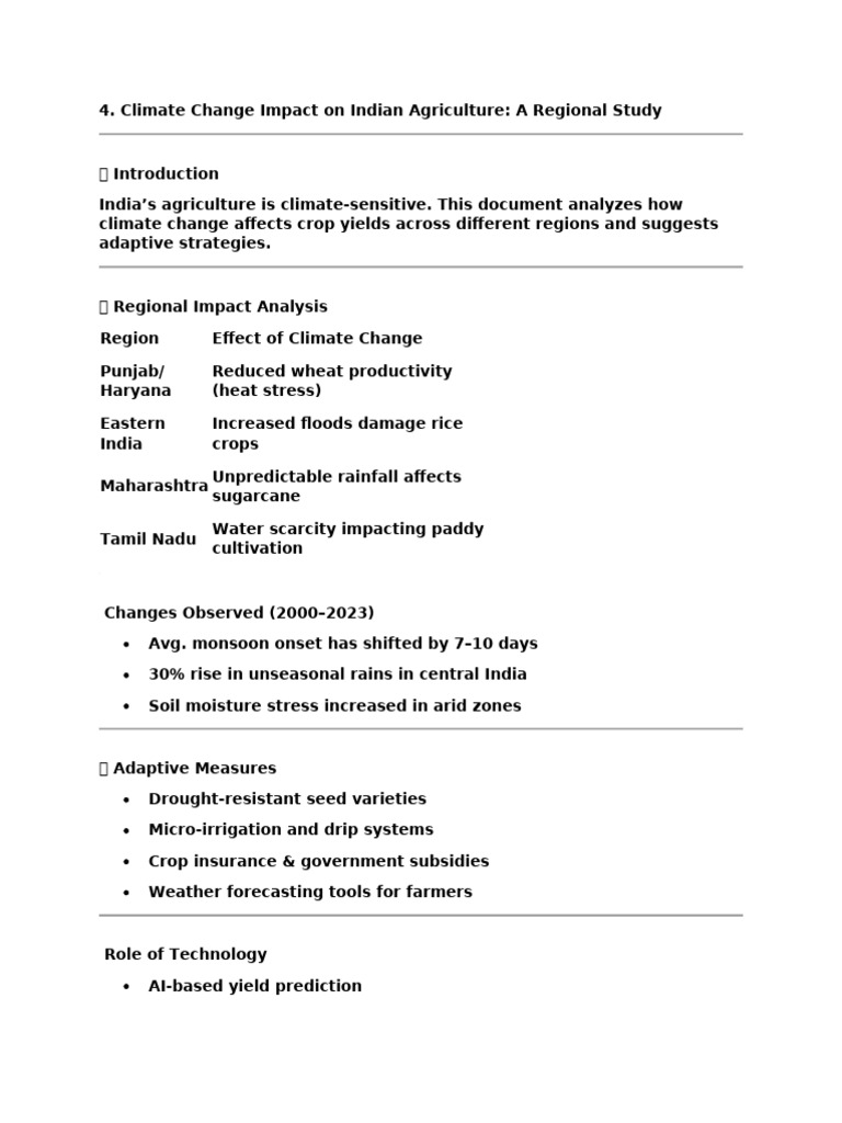 Climate Change Effects on Indian Agriculture | PDF