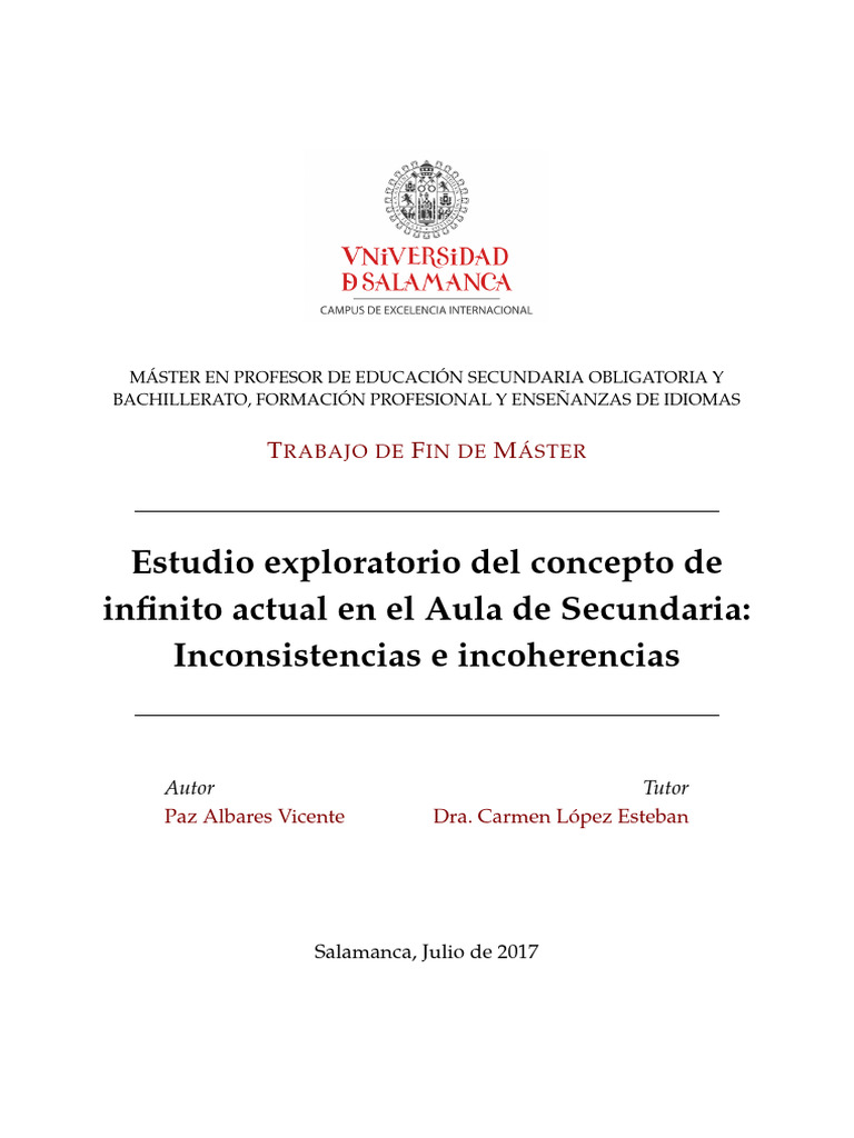 Estudio Exploratorio Del Concepto de Infinito Actual en El Aula de ...