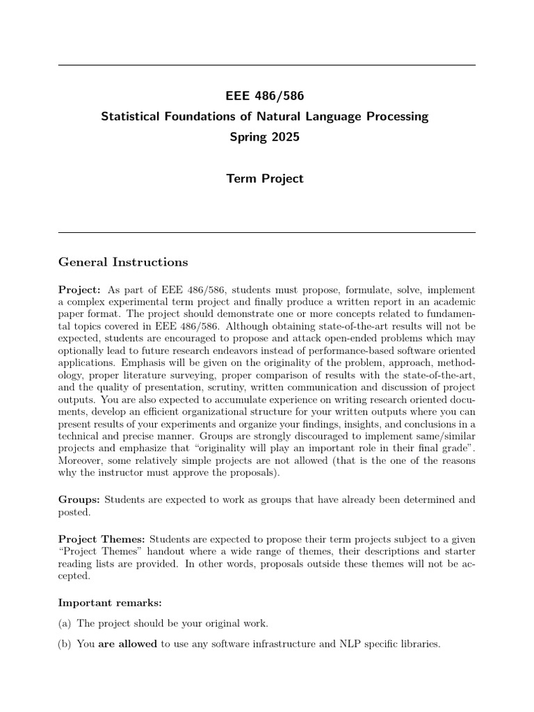 NLP Term Project Guidelines 2025 | PDF | Statistics | Cognitive Science
