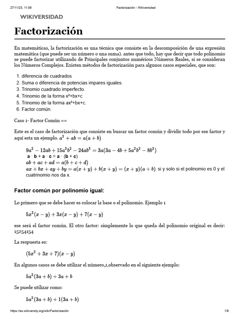Fórmulas de Factorización Matemática | PDF | Factorización | Análisis ...