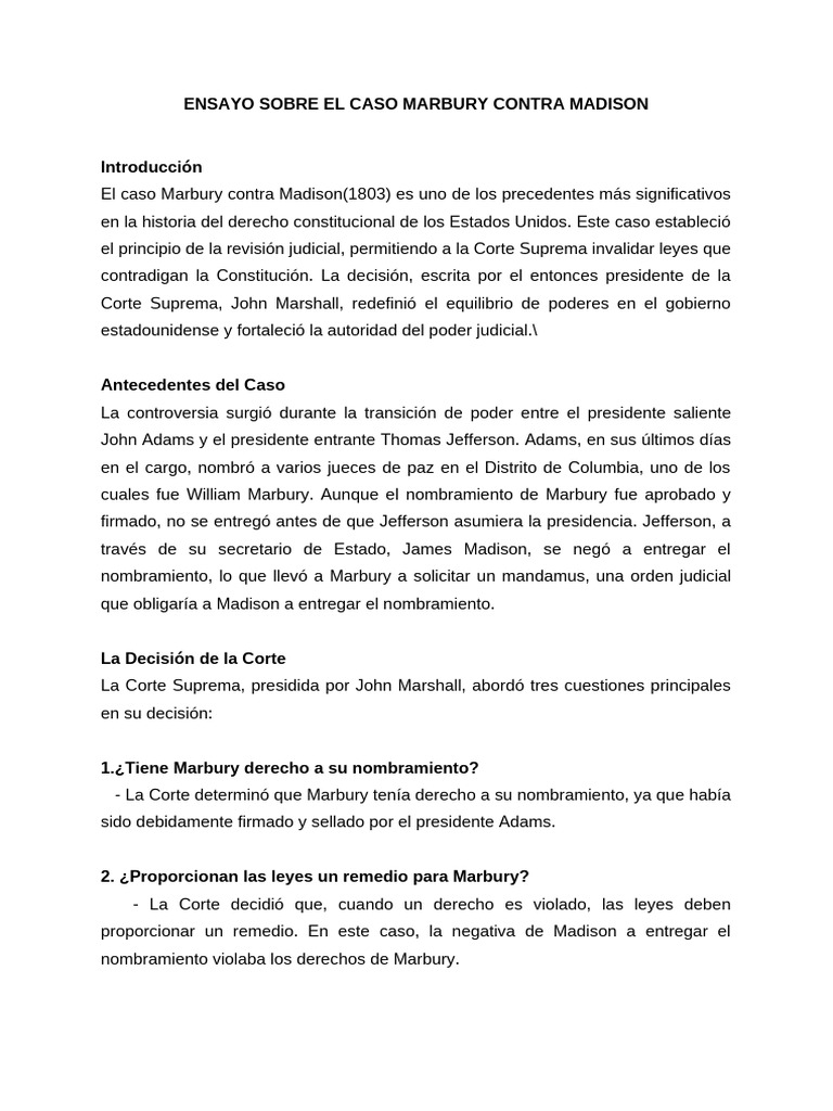 Marbury contra Madison: Revisión Judicial | PDF | Marbury V. Madison ...