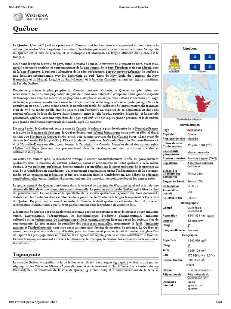 Québec : province francophone du Canada | PDF | Québec | Nouvelle France