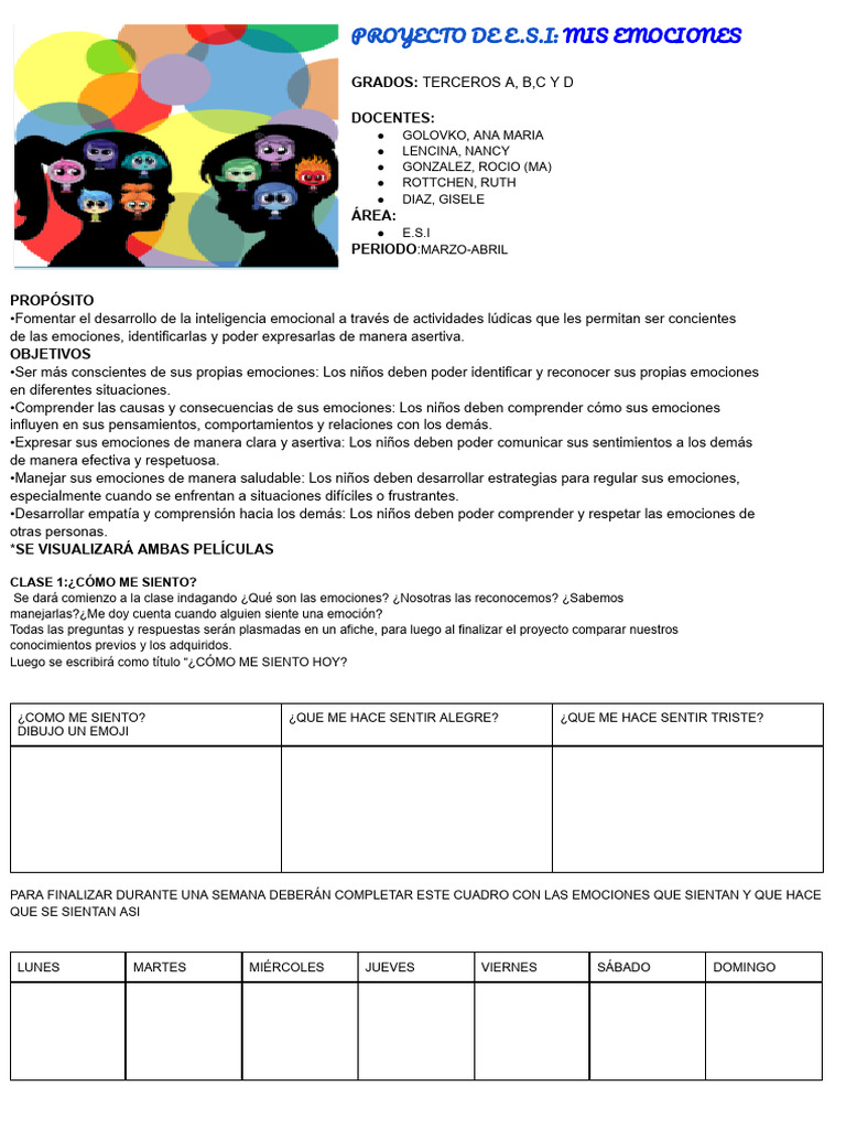 Proyecto E.S.I: Desarrollo Emocional Infantil | PDF | Las emociones ...