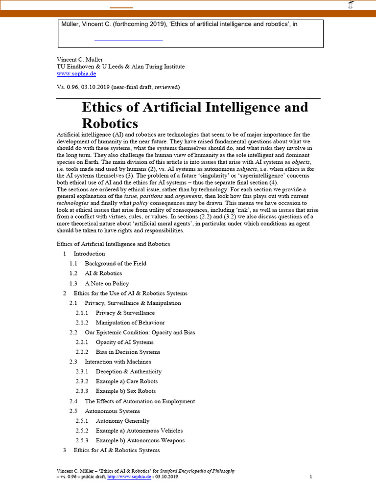 Ethics of Artificial Intelligence and Robotics | PDF | Artificial ...