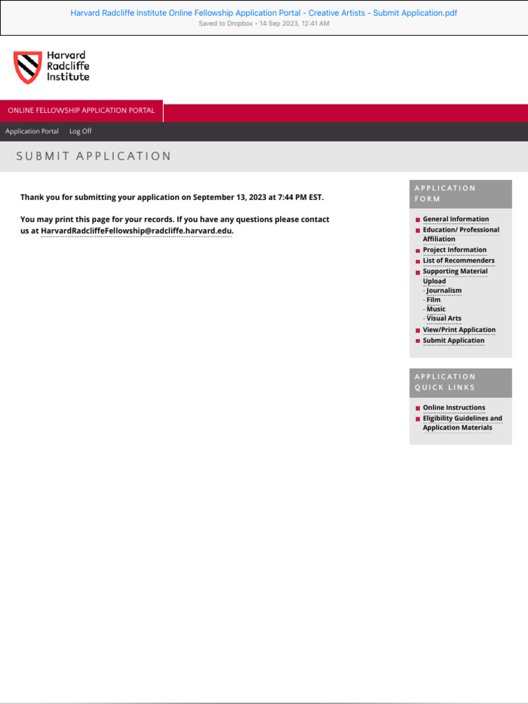 Harvard Radcliffe Institute Online Fellowship Application Portal ...