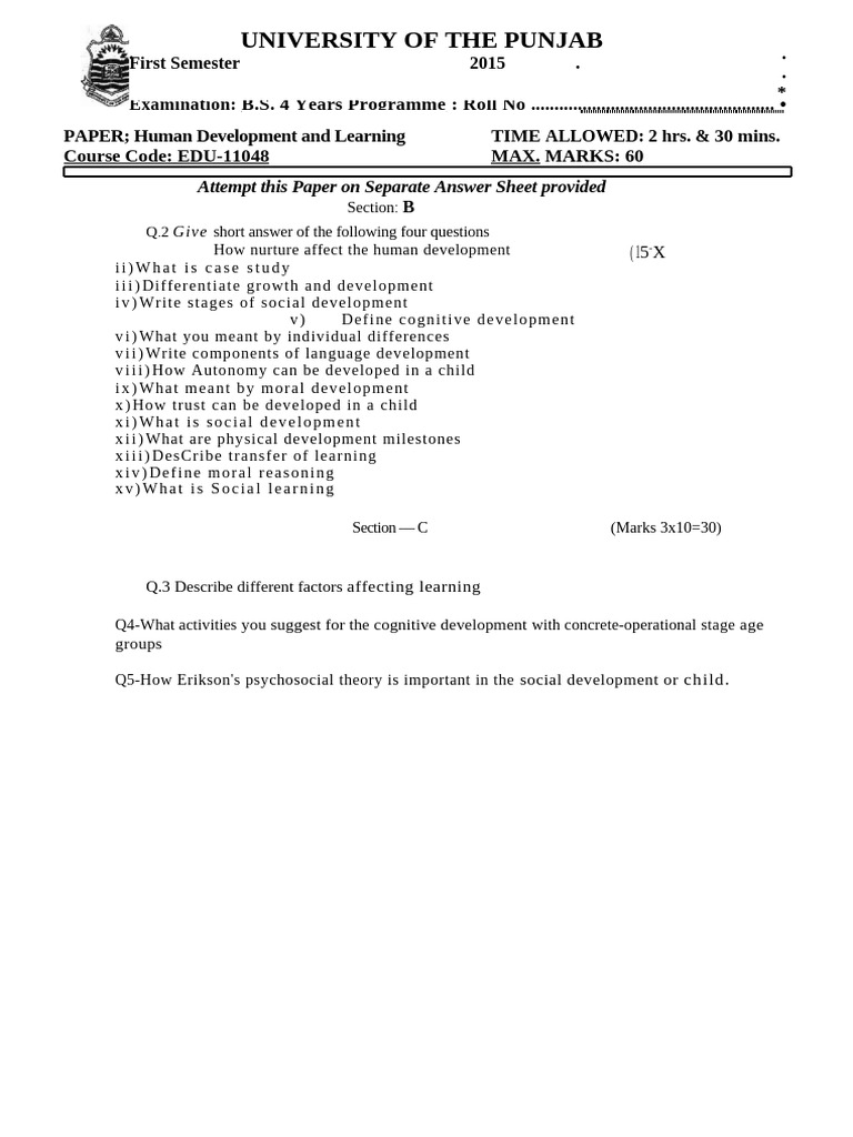 001 BS 4 Years Past Paper EDU | PDF | Educational Assessment ...