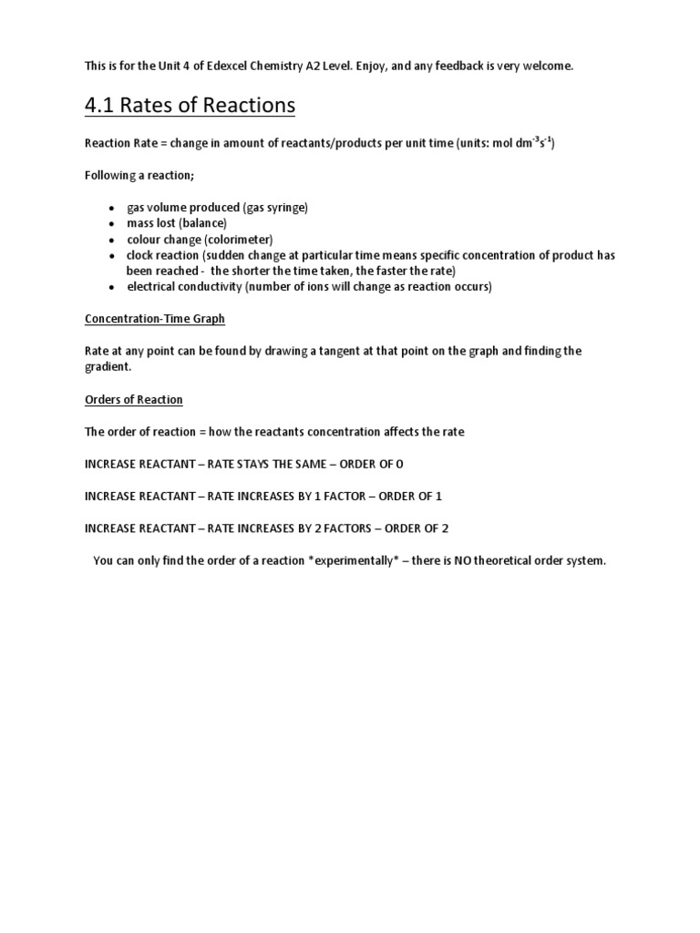 Edexcel A2 Chemistry Unit 4: Reaction Rates | PDF | Reaction Rate | Ph
