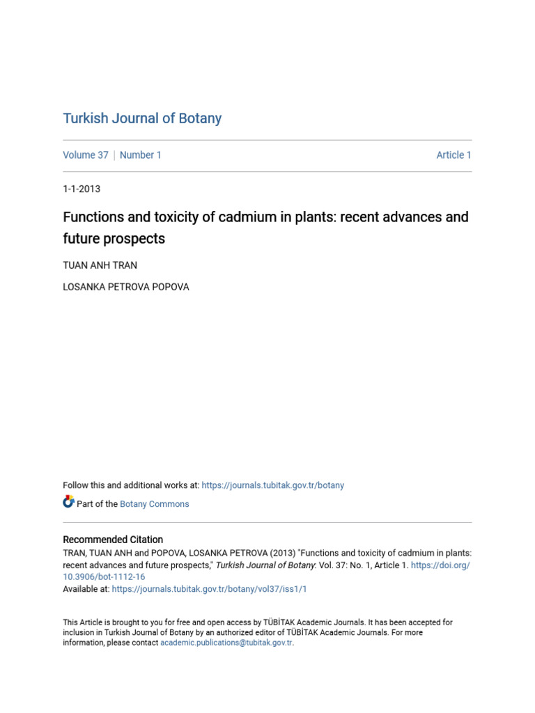 Functions and Toxicity of Cadmium in Plants - Recent Advances and | PDF ...