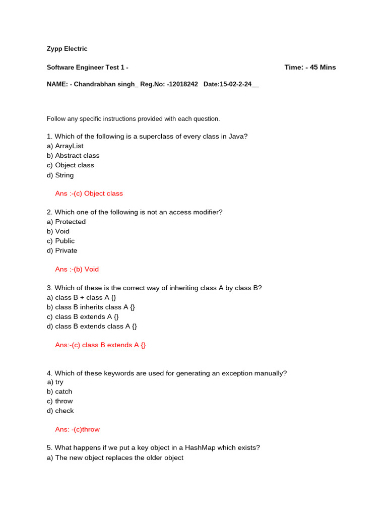 Software Engineer Test 1 Solution | PDF | Class (Computer Programming ...