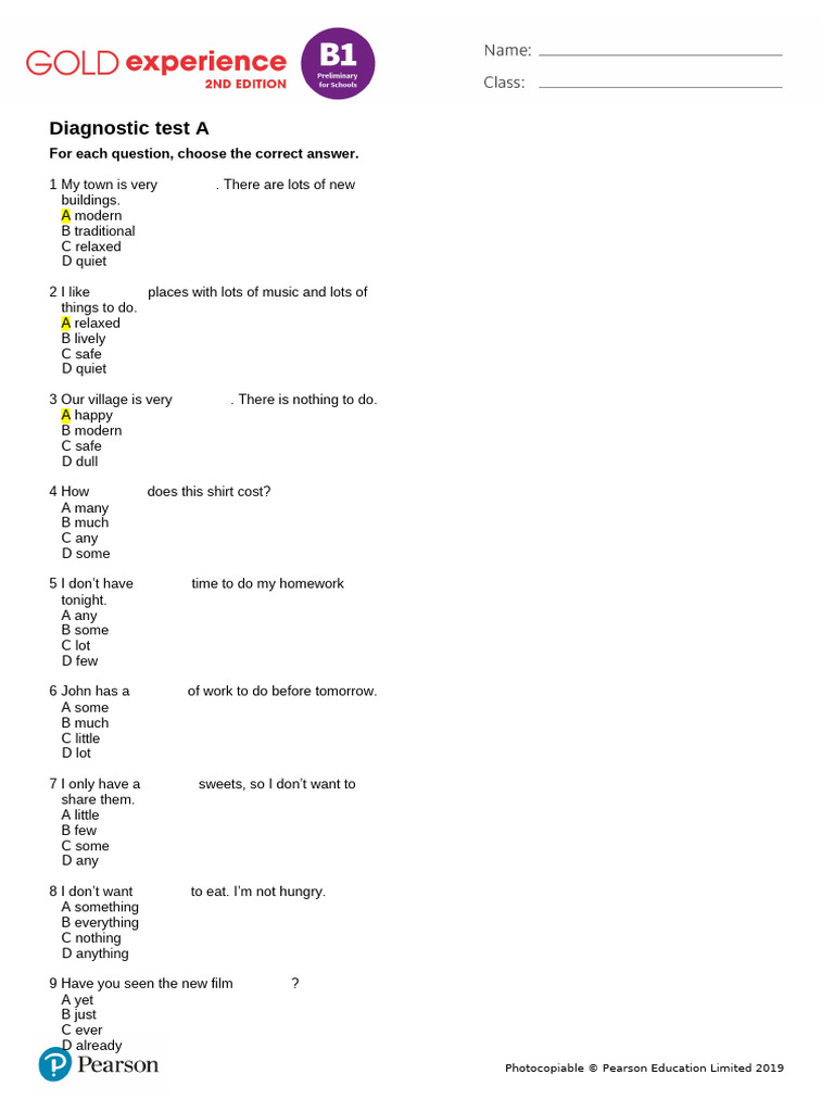 English Diagnostic Test Questions | PDF