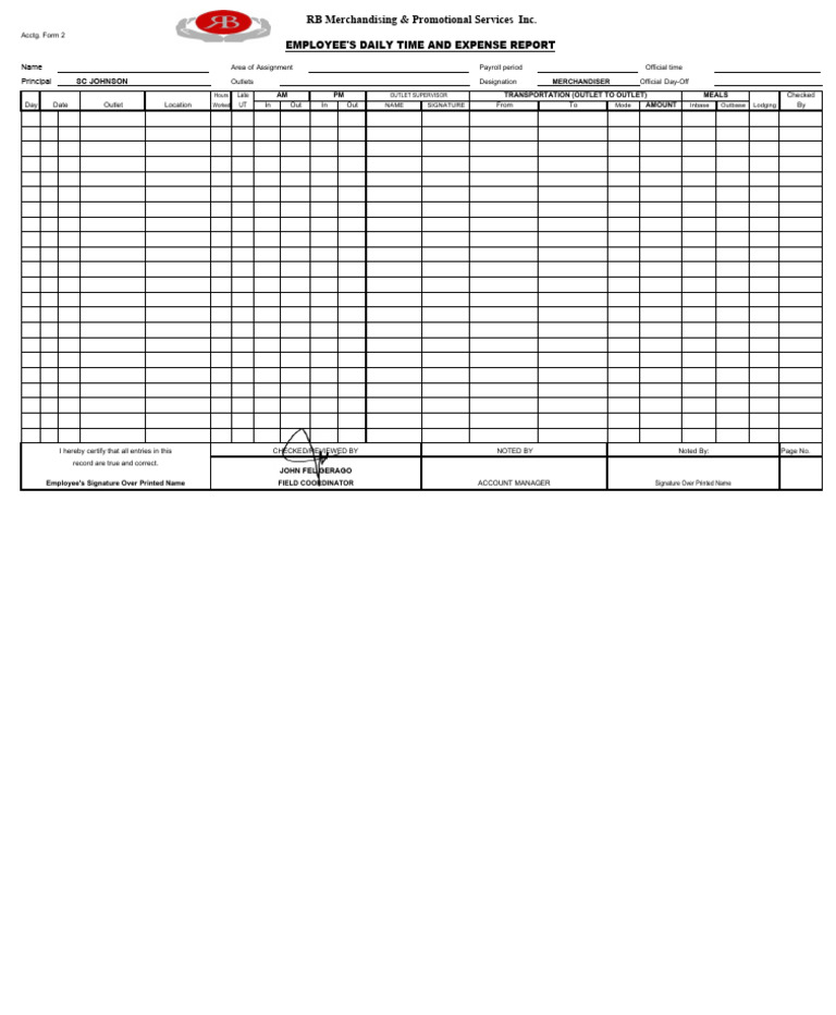 Employee Time and Expense Report Form | PDF