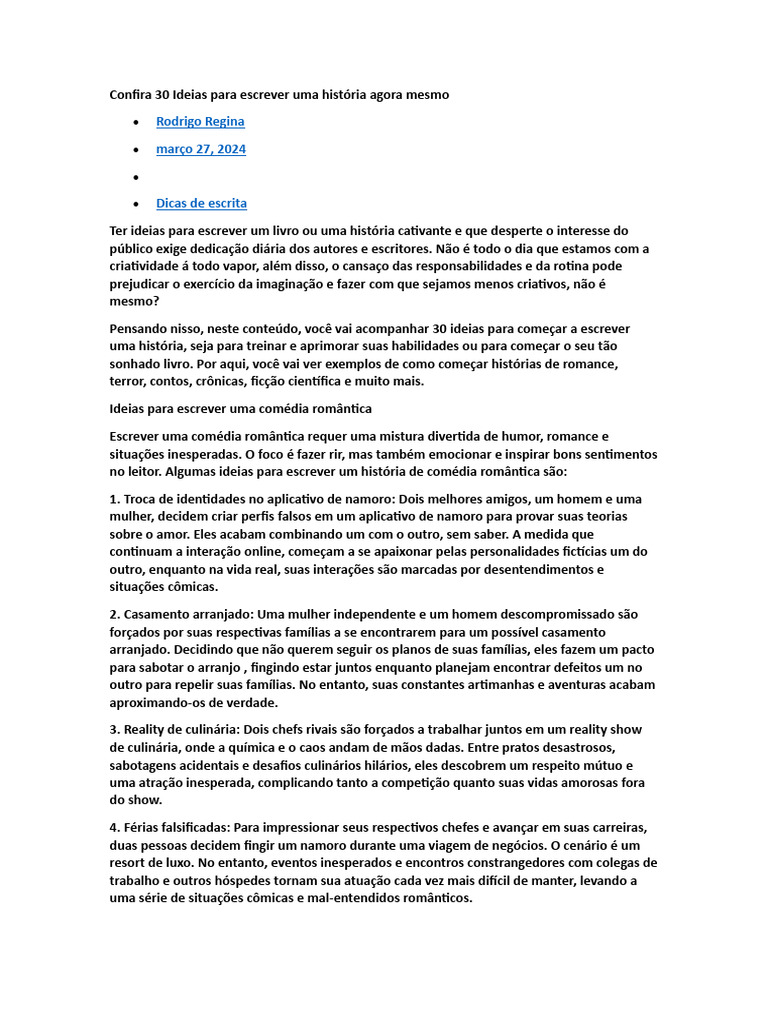 30 Ideias Criativas para Escrever Histórias | PDF | Tempo | Humano