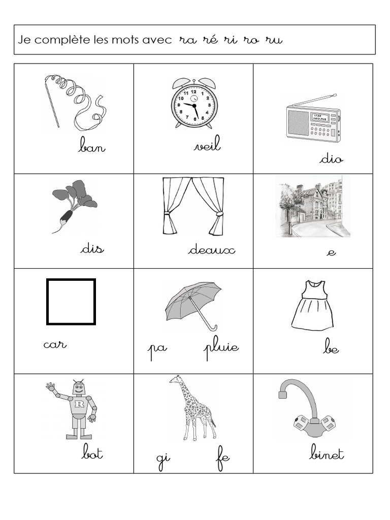 Complétion de mots en ra ré ri ro ru | PDF