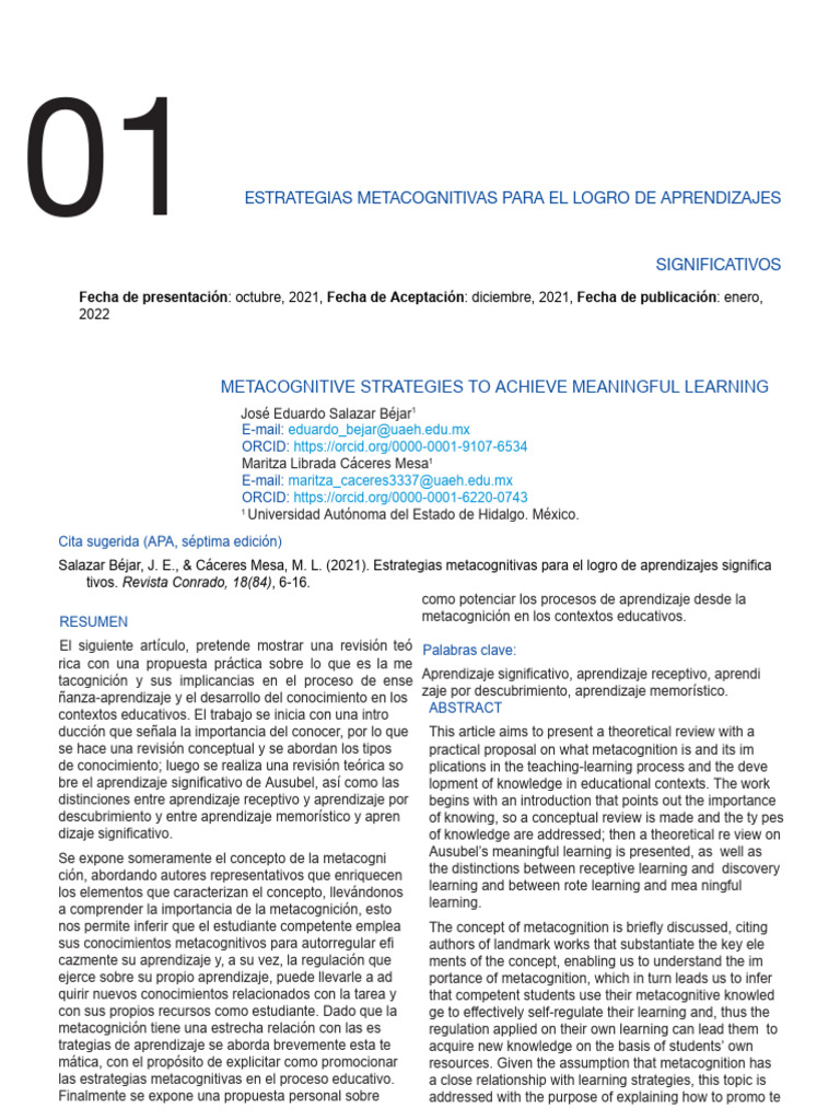 Estrategias Metacognitivas para Aprendizaje | PDF | Aprendizaje ...