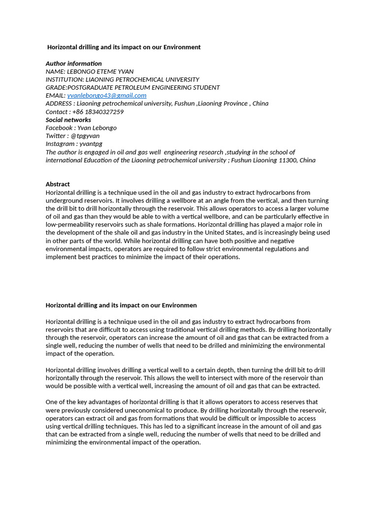 Horizontal Drilling: Environmental Impact | PDF | Oil Well | Natural Gas