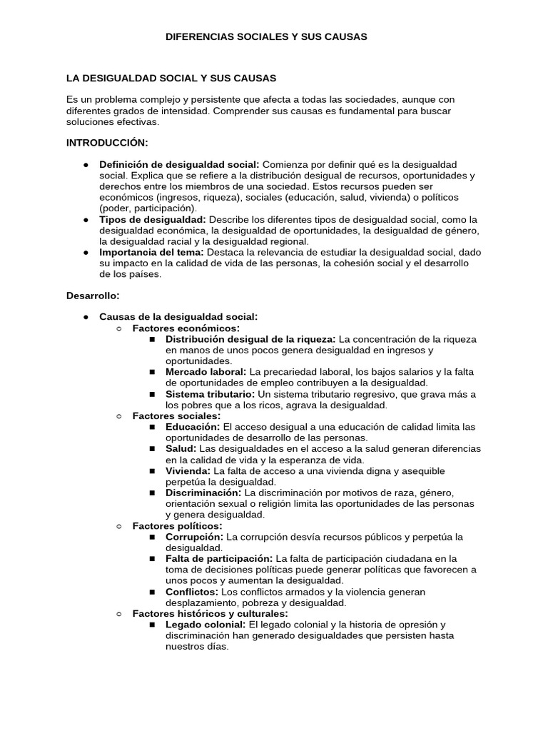 Causas y Consecuencias de la Desigualdad Social | PDF | Desigualdad ...