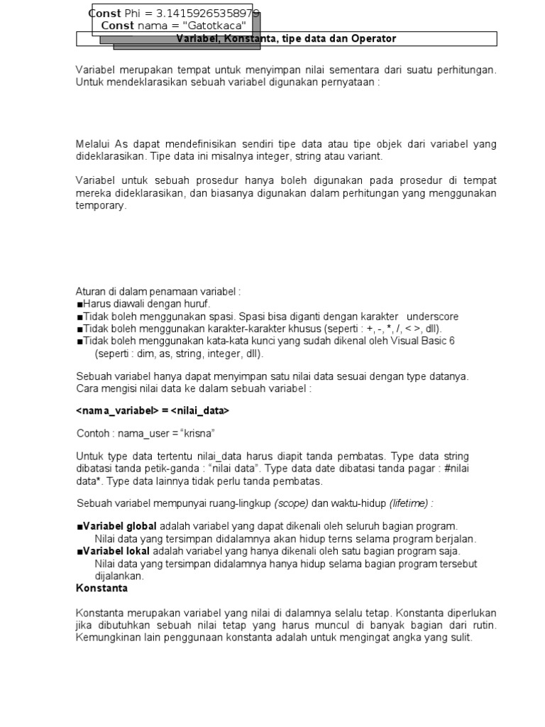 Tipe Data dalam Visual Basic 6 | PDF | Komputer
