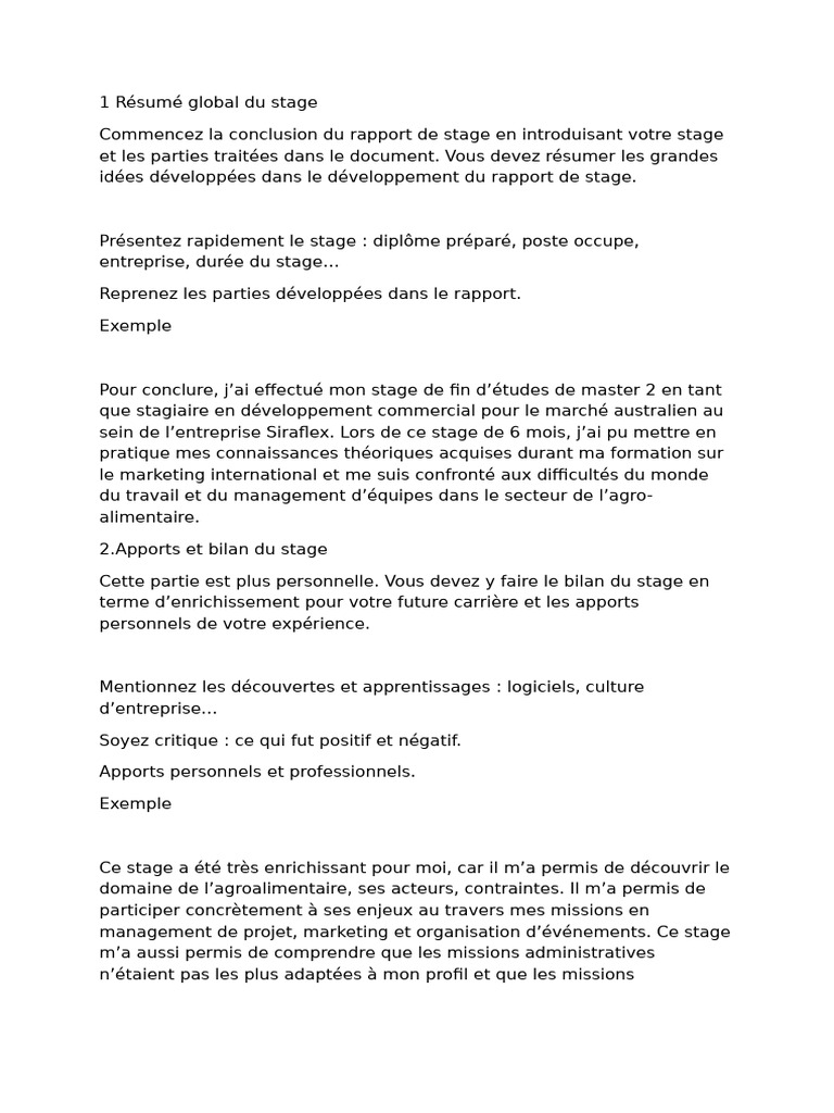 Conclusion d'un rapport de stage efficace | PDF | Business | Gestion de ...