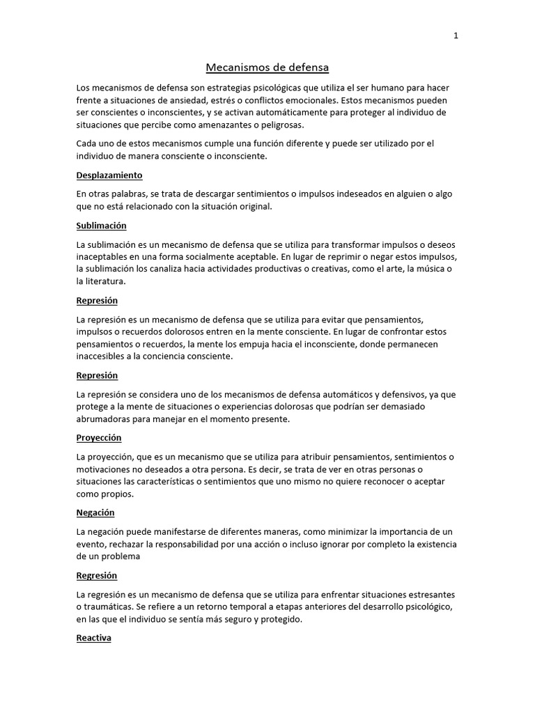 Mecanismos de Defensa - Taller | PDF | Las emociones | Pensamiento