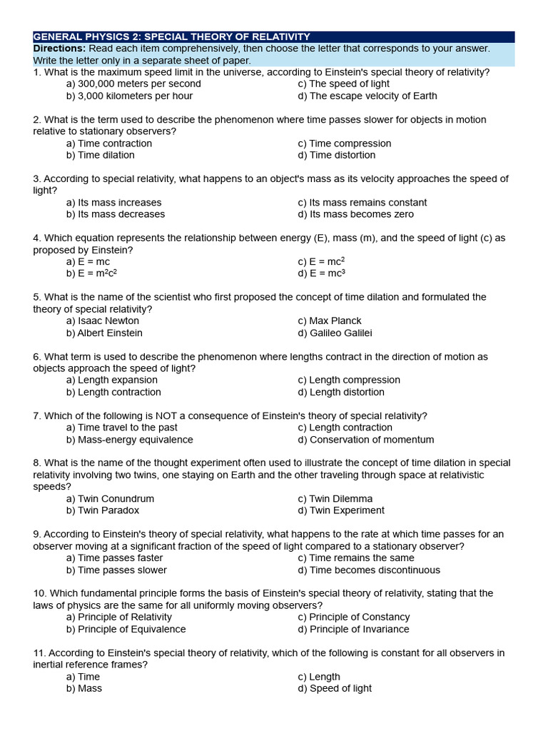 Special Theory of Relativity1 | PDF | Special Relativity | Mass