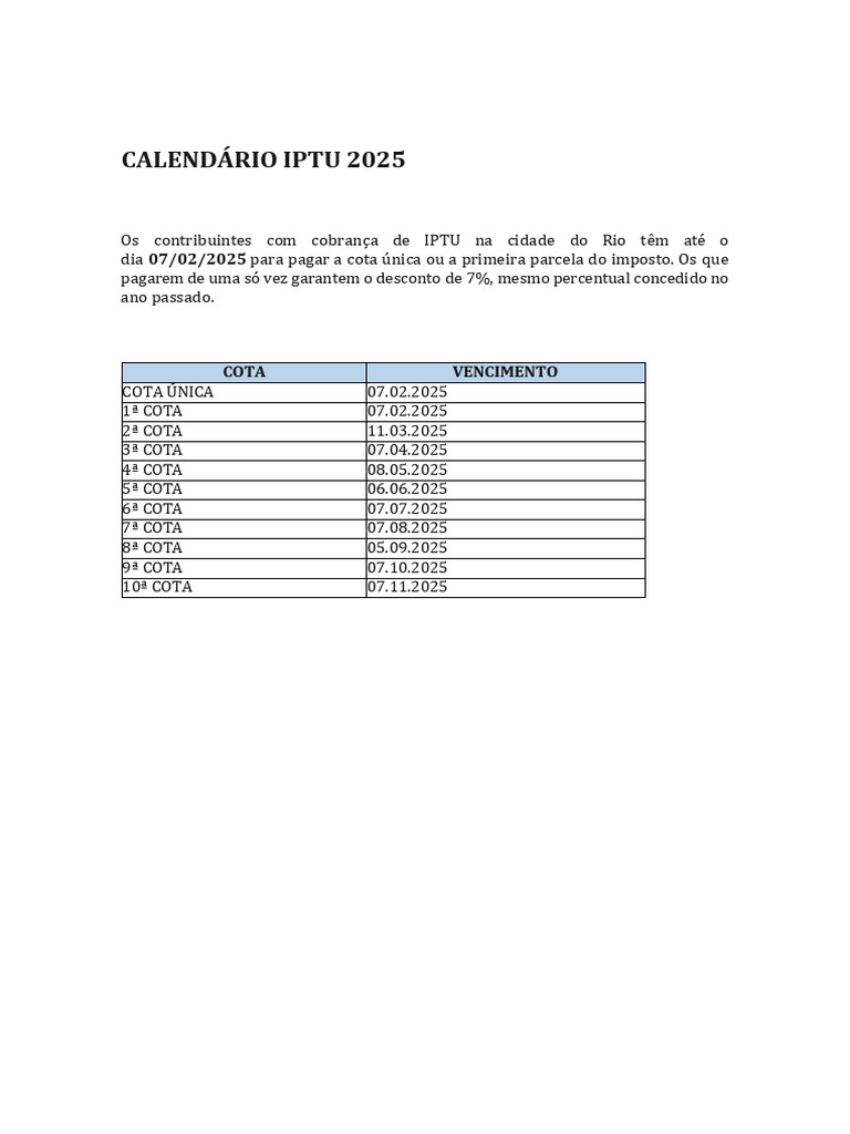 Calendario Iptu 2025 Pdf