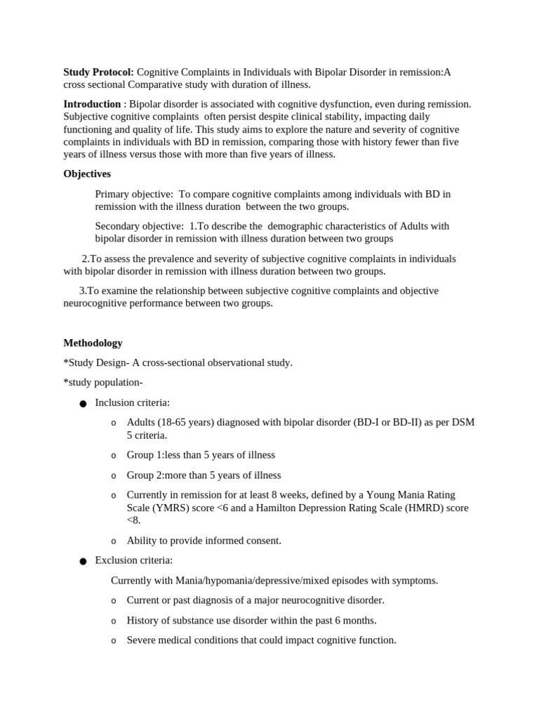 Cognitive Complaints in Individuals With Bipolar in Remission | PDF ...