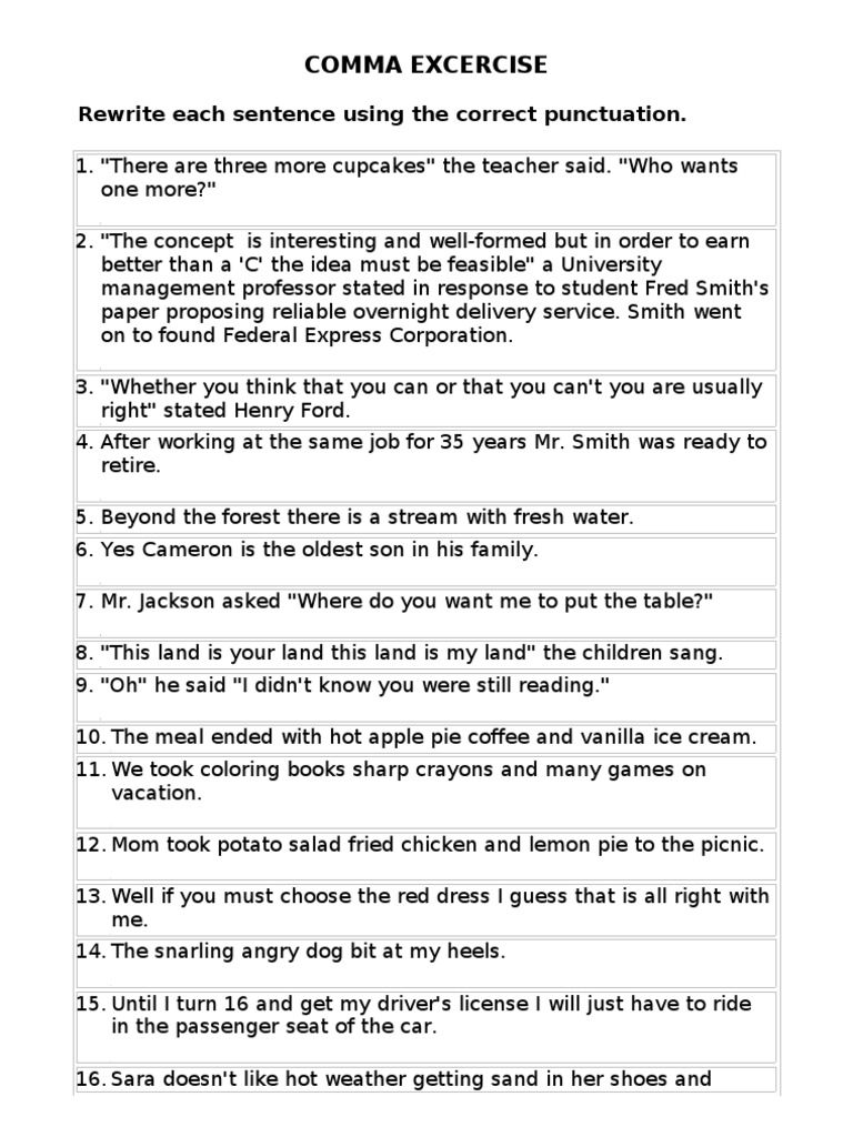 Comma Exercise x2 | PDF
