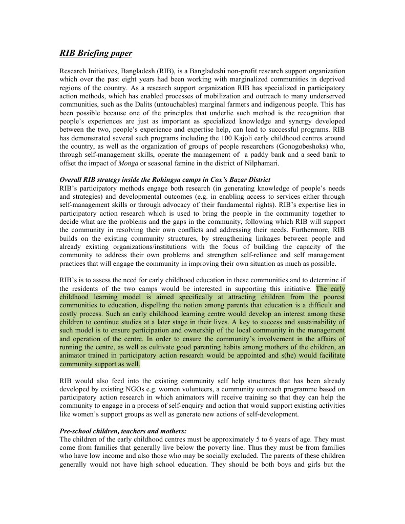 RIB Briefing Paper | PDF | Early Childhood Education | Teachers