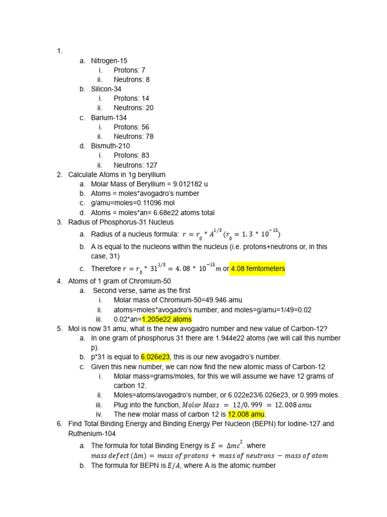 Atomic Calculations and Nuclear Properties | PDF | Mole (Unit) | Atomic ...