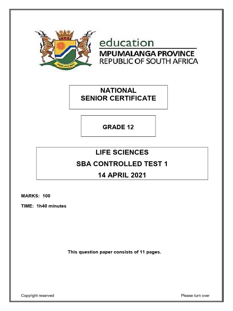 Grade 12 March Control Test 2021 QP | PDF | Meiosis | Dna