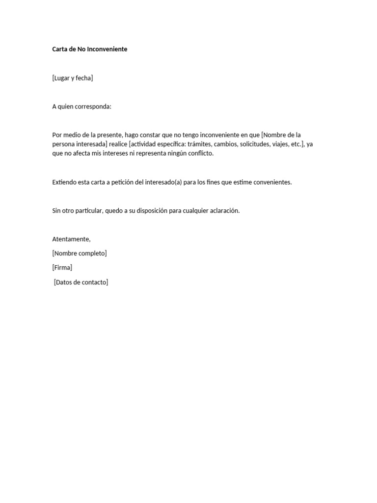 Carta de No Inconveniente Formal | PDF