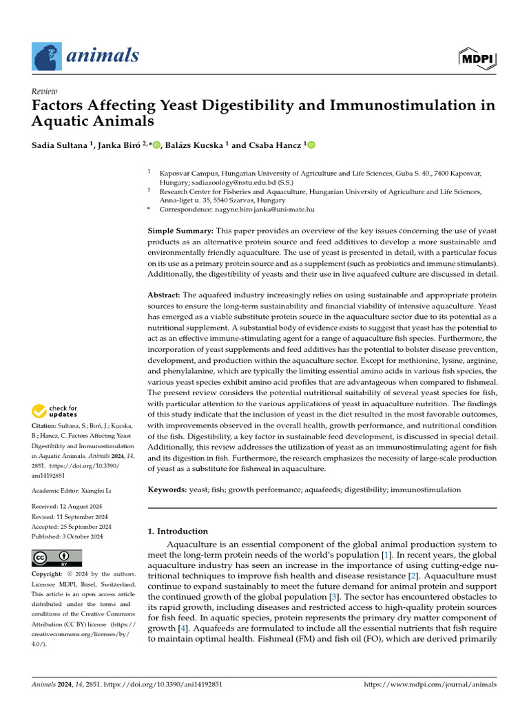 Animals 14 02851 | PDF | Yeast | Saccharomyces Cerevisiae