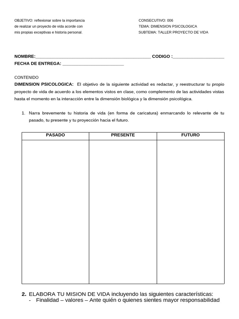 Taller Proyecto de Vida | PDF