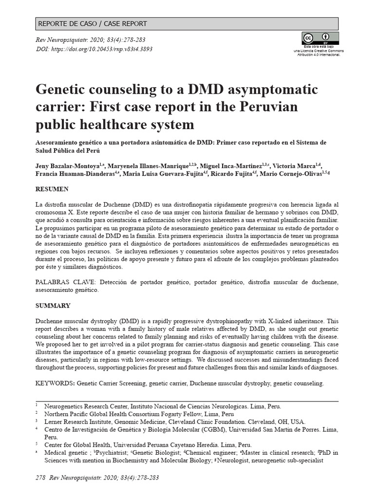 Genetic Counseling for DMD Carrier in Peru | PDF | Genetic Counseling ...
