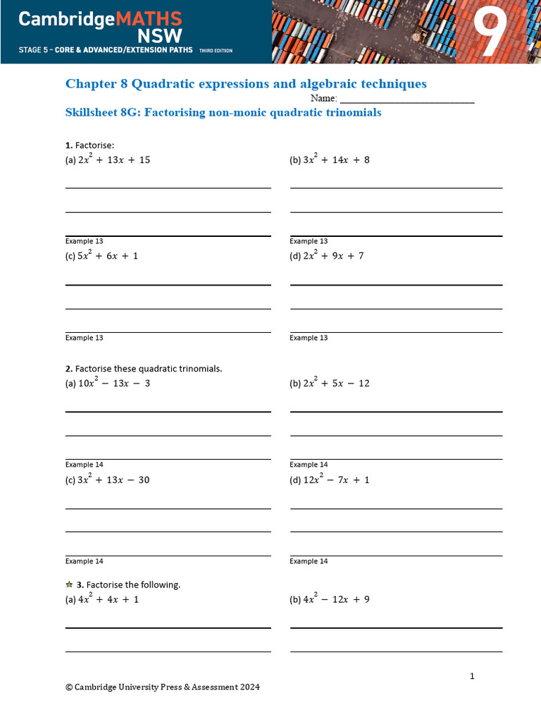 Factorising Non-Monic Trinomials | PDF