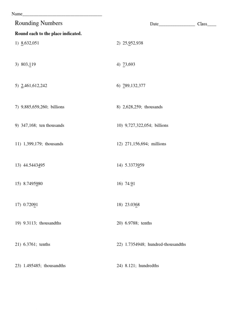 G5 - Extra H.W.4 Sheet - Rounding Numbers | PDF