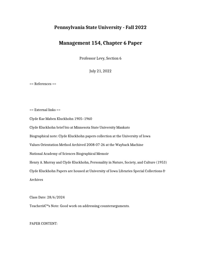 Management 154 Chapter 6 Paper | PDF