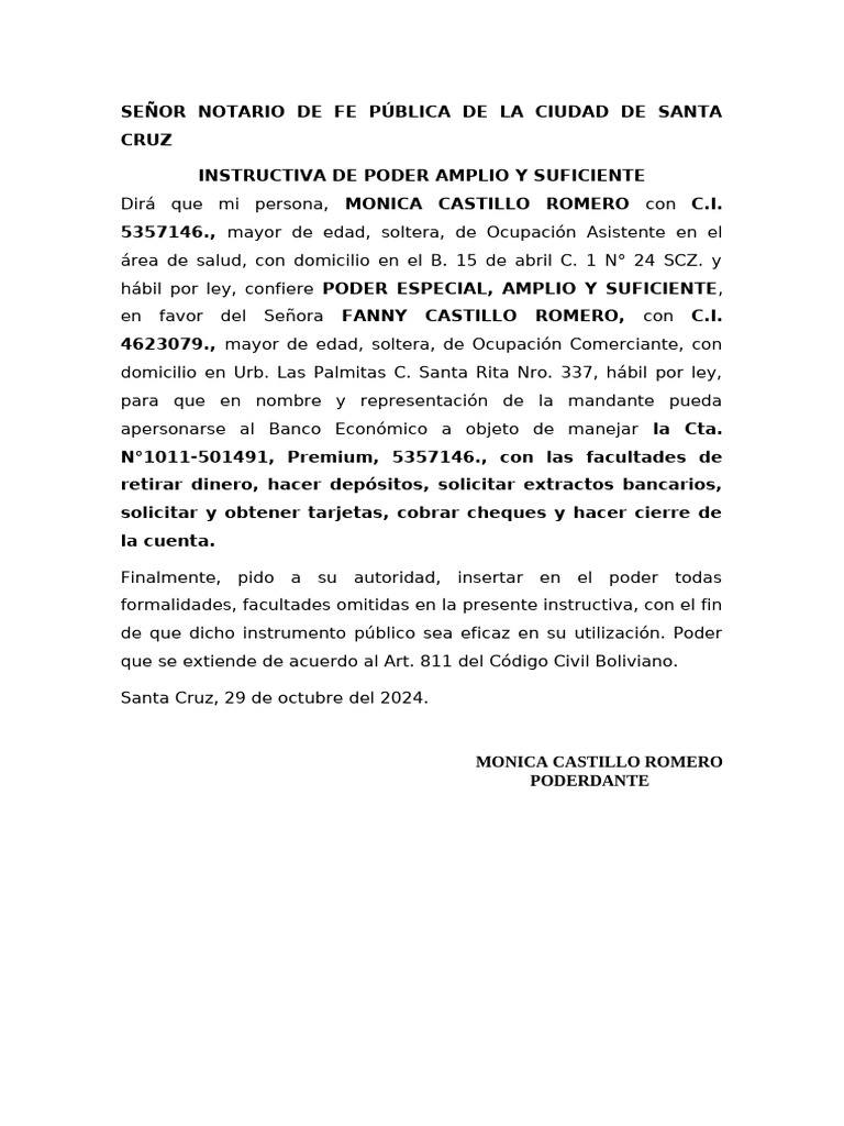 Poder Especial para Manejo Bancario | PDF