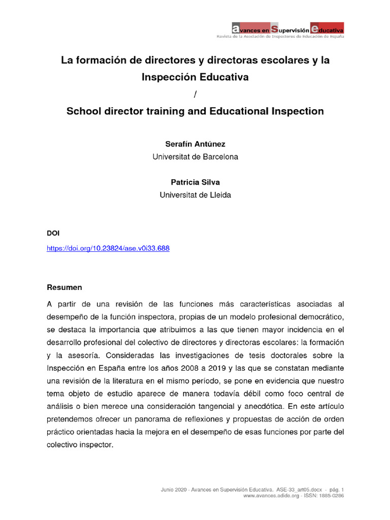 La Formación de Directores y Directoras Escolares y La Inspección ...