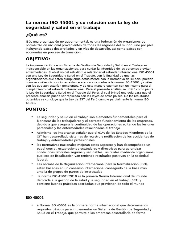 ISO 45001 y Ley de SST en Perú | PDF | Calidad (comercial) | Business