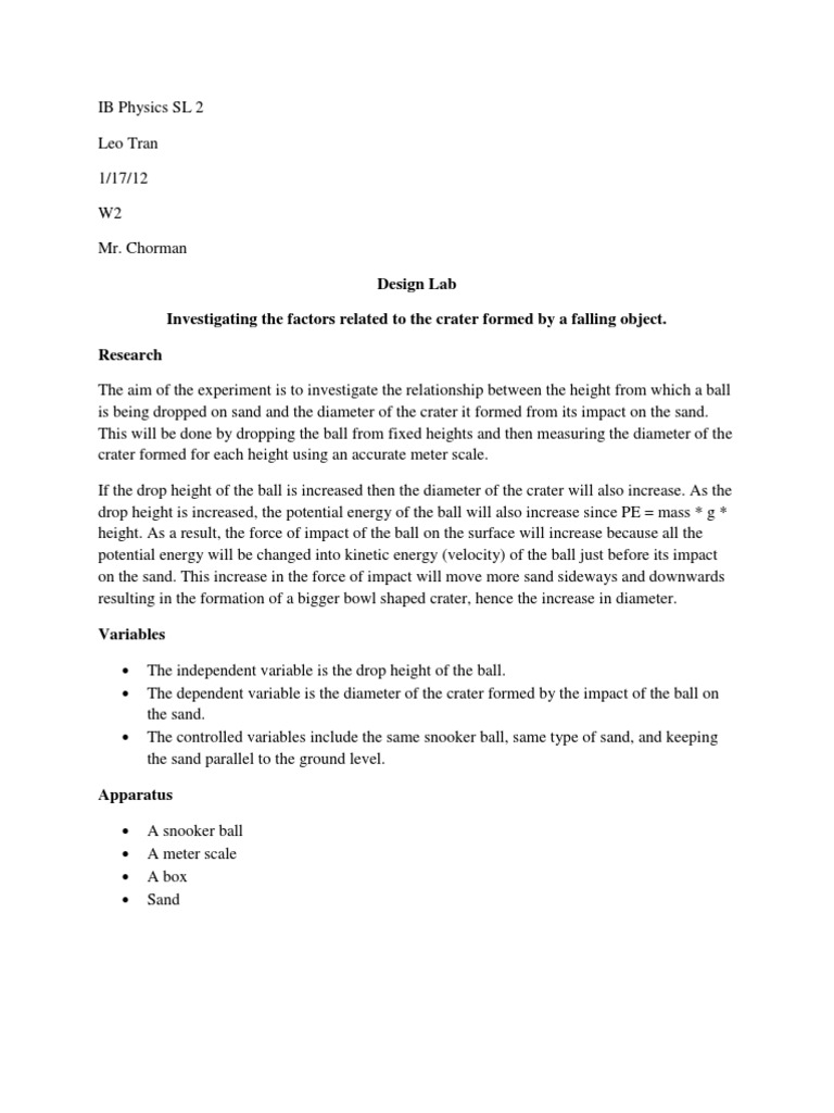 Crater Diameter from Ball Drop Heights | PDF | Impact Crater ...