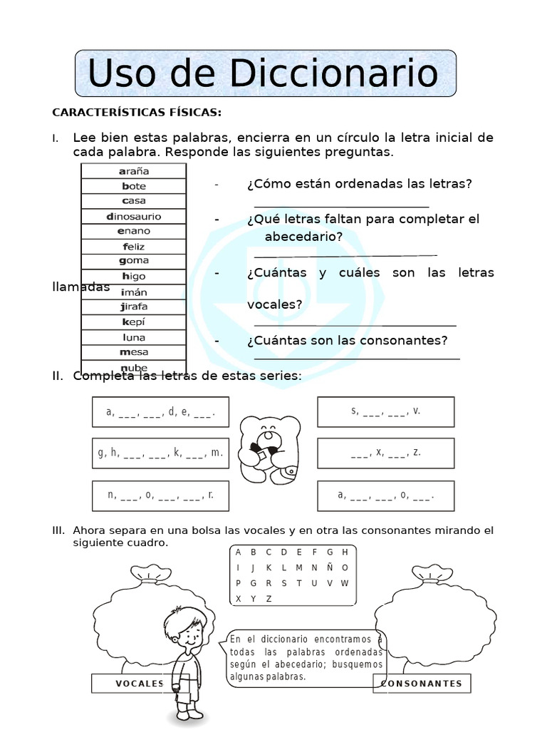 Ficha Uso de Diccionario para Tercero de Primaria | PDF | Ortografía ...