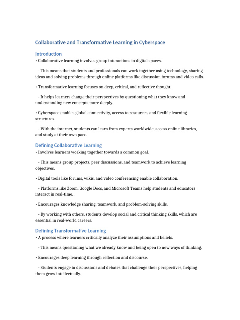 Transformative Learning in Cyberspace | PDF | Educational Technology ...
