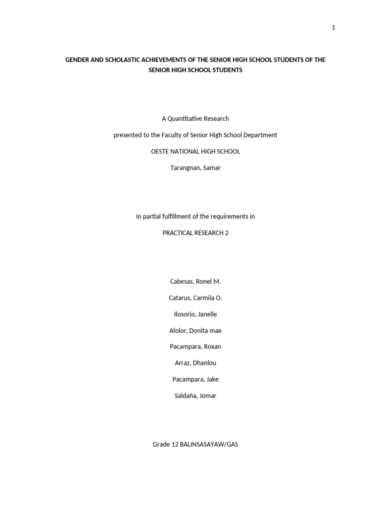 Gender Impact on Senior High Achievements | PDF | Methodology | Gender