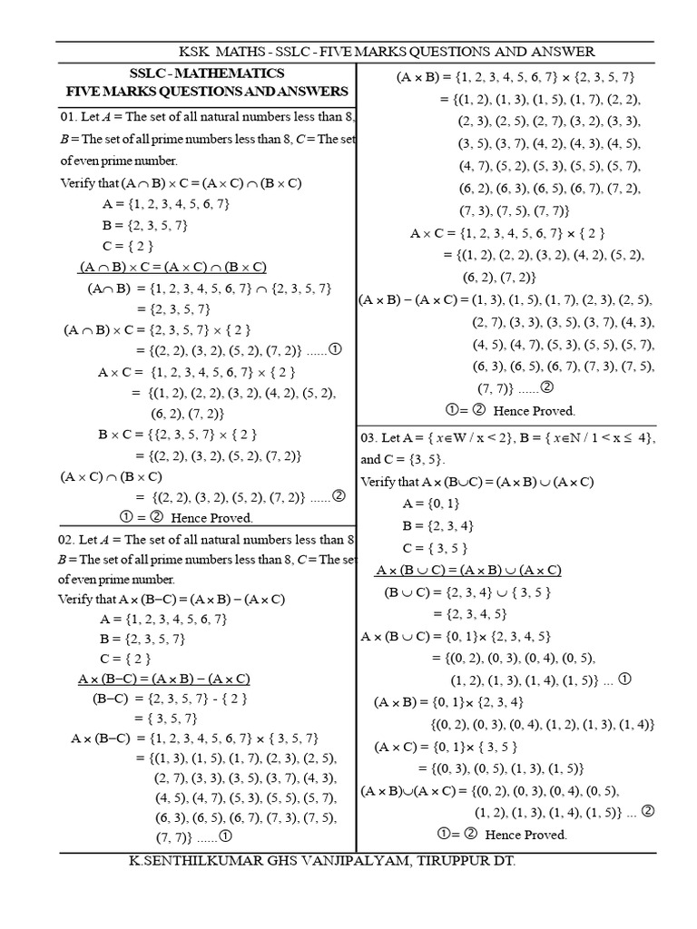 Ps Maths 10 em 5 Marks Q&A KSK | PDF | Mathematics | Numbers