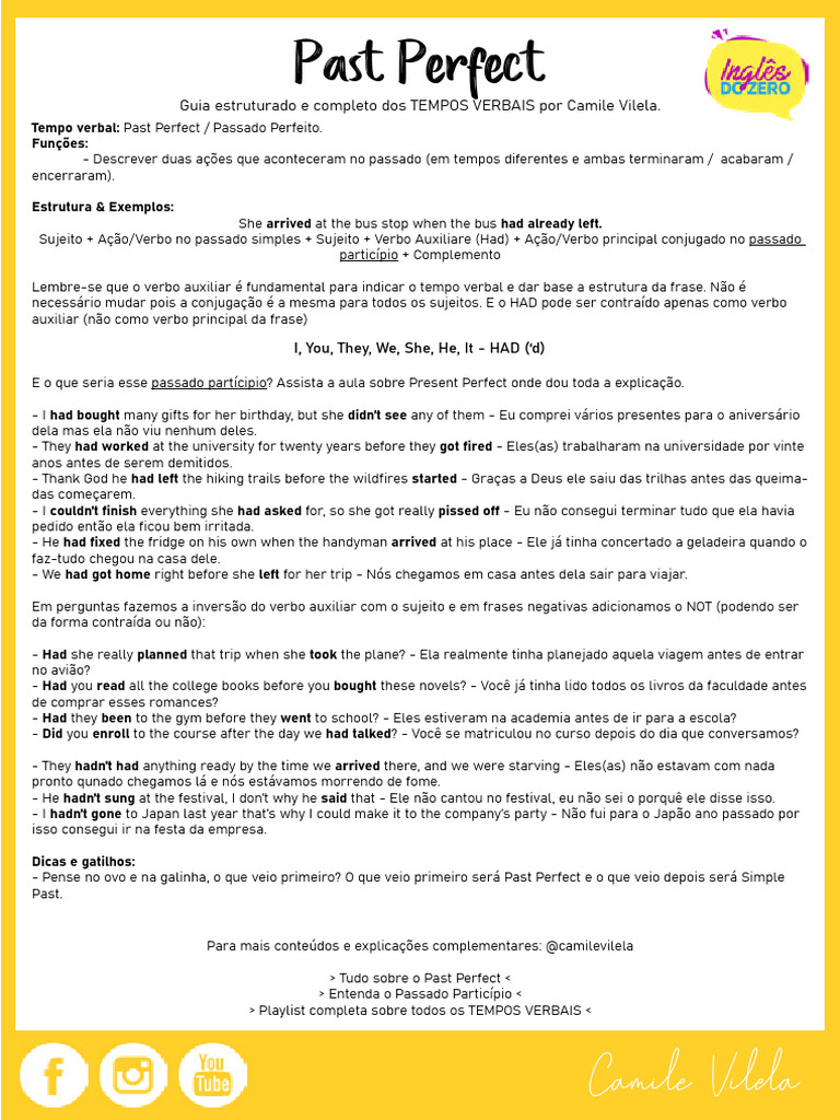 Entenda o Passado Perfeito em Inglês | PDF | Sintaxe | Mecânica da ...
