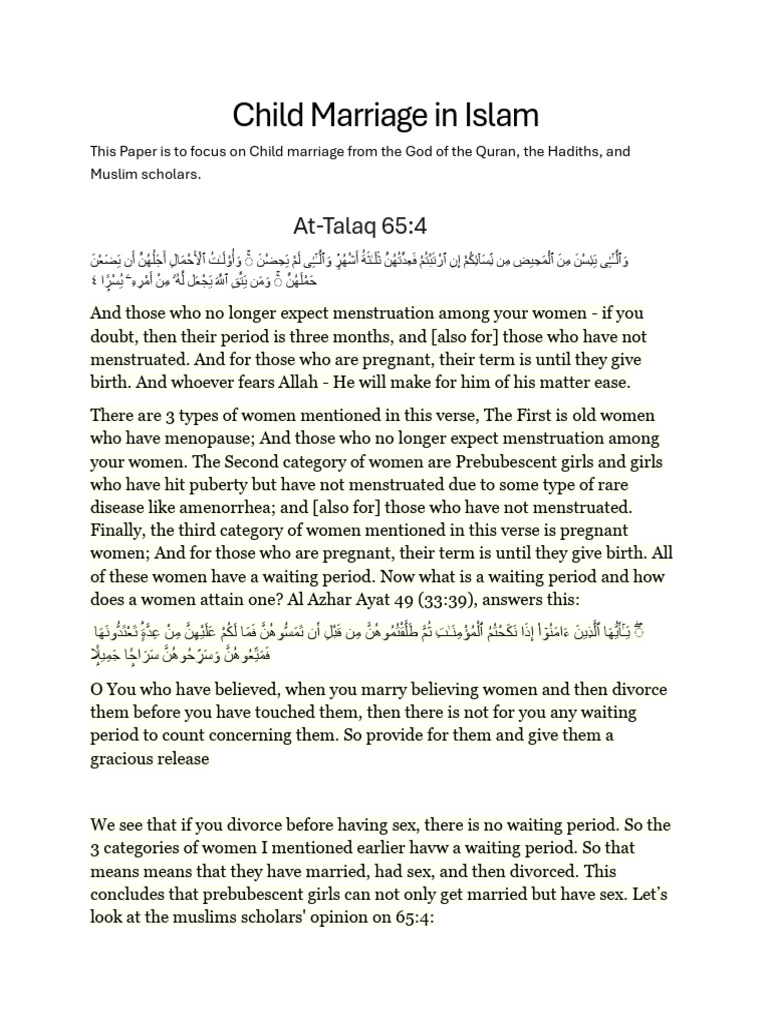 Child Marriage in Islamic Teachings | PDF | Muhammad | Islamic Ethics