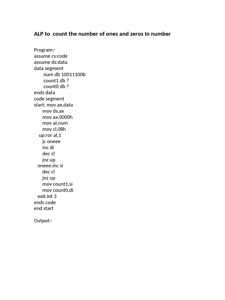 Count Ones and Zeros in Binary Number | PDF